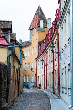 Winter Old Town street architecture in Tallinn, Estoniaの写真素材
