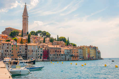 Old town of Rovinj in Croatia cityscape view. Medieval coastal architecture.の写真素材