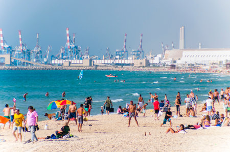 Ashdod, Israel - April 25, 2014: Intensive, vibrant and happy beach life on Ashdod coastline....