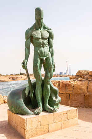Caesarea, Israel - May 22, 2012: Bronze Sculpture art of a warrior depicting the old Caesarea in northern Israelのeditorial素材