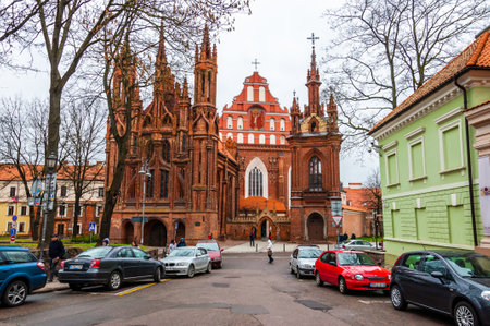 Vilnius, Lithuania - April 28, 2013: The famous Roman Catholic church of St. Anne on Maironio street in Old Town of Vilnius, Lithuaniaのeditorial素材