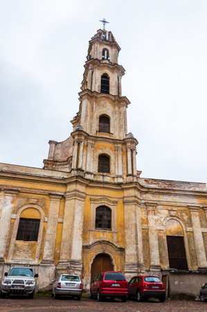 Vilnius, Lithuania - April 28, 2013: Church of the Blessed Virgin Mary of Consolation facade is a single-towered late Baroque church located on Saviciaus street in Old Town of Vilniusのeditorial素材