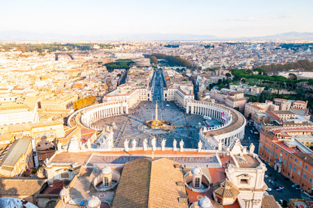 Vatican, Rome, Italy - November 16, 2018: View from above on the famous St. Peter's Square, Piazza San Pietro is a large plaza located directly in front of St. Peter's Basilica in the Vatican Cityのeditorial素材