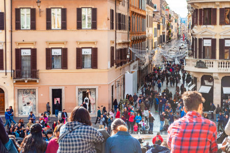 Rome, Italy - November 18, 2018: Piazza di Spagna, Spain square at the bottom of the Spanish Steps, is one of the most famous squares in Rome always full of tourists and locals sitting on the stepsのeditorial素材