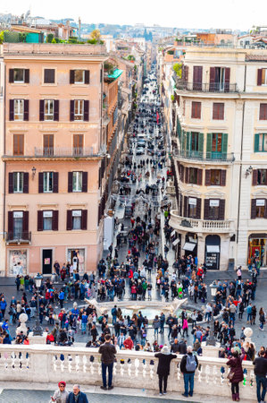 Rome, Italy - November 18, 2018: Piazza di Spagna, Spain square at the bottom of the Spanish Steps, is one of the most famous squares in Rome always full of tourists and locals sitting on the stepsのeditorial素材