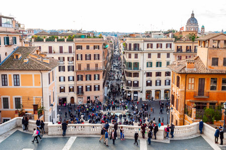 Rome, Italy - November 18, 2018: Piazza di Spagna, Spain square at the bottom of the Spanish Steps, is one of the most famous squares in Rome always full of tourists and locals sitting on the stepsのeditorial素材