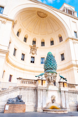 Vatican, Rome, Italy - November 16, 2018: The Pine cone fountain, Fontana della Pigna is a former Roman fountain decorates a vast niche, facing the Cortile della Pigna, located in Vatican, Rome, Italyのeditorial素材