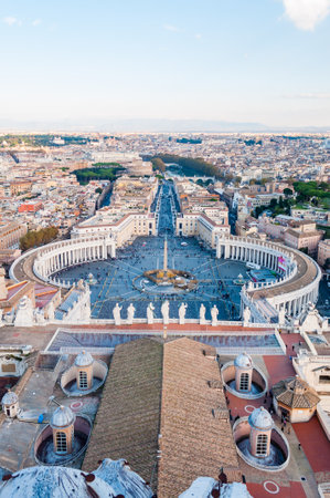 Vatican, Rome, Italy - November 16, 2018: View from above on the famous St. Peter's Square, Piazza San Pietro is a large plaza located directly in front of St. Peter's Basilica in the Vatican Cityのeditorial素材