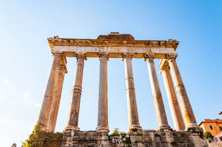 Rome, Italy: The Temple of Saturn was an ancient Roman temple to the god Saturn. Its ruins stand at the foot of the Capitoline Hill at the western end of the Roman Forumの写真素材