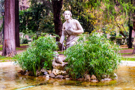 Rome, Italy - November 19, 2018: Gorgeous fountain of Moses surrounded by growing juicy plants in Park Borghese in Rome, Italyのeditorial素材
