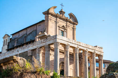 Rome, Italy: The Temple of Antoninus and Faustina is an ancient Roman temple in Forum, adapted as a Roman Catholic church, Chiesa di San Lorenzo in Mirandaの写真素材