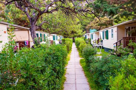 Cilento Vallo di Diano and Alburni National park, Italy - September 06, 2019: Cozy inside territory of Village Camping Odyssey located in Cilento Vallo di Diano and Alburni National park.のeditorial素材