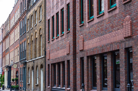 London, United Kingdom - September 14, 2017: Classic multicolor brick facades in London midtown. Vibrant architecture of United Kingdom.のeditorial素材