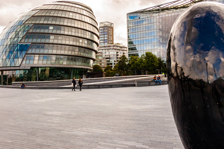 London, United Kingdom - September 14, 2017: City Hall Black Egg sculpture located on riverside promenade near the Tower bridgeのeditorial素材