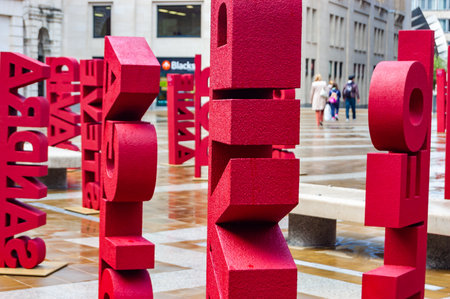 London, United Kingdom - September 18, 2017: The installation of 104 red names placed in London Paternoster Square as a part of Make Blood Cancer Visible campaignのeditorial素材
