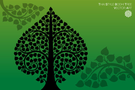 THAI STYLE Abstract BODHI TREE VECTOR ART on a green background, Bodhi Tree Vector illustration.の素材