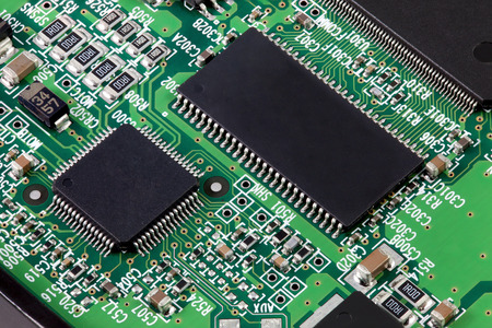 Electronic circuit board with many component partsの写真素材
