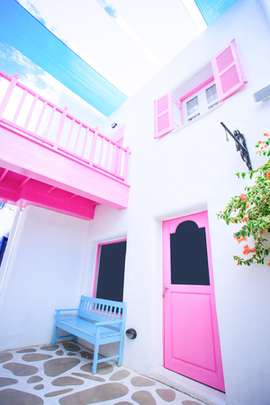 Beautiful balcony and windows in Santorini park Thailandの写真素材
