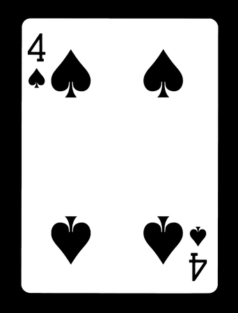Four of spades playing card, isolated on black background.の写真素材