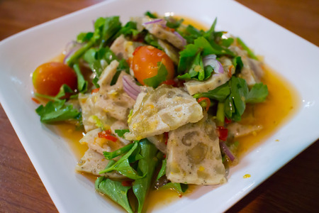 White Pork Sausage Spicy Salad,の写真素材