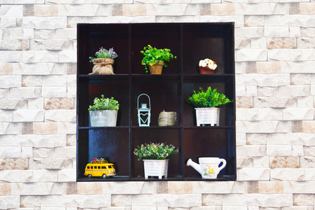 Decoration shelf with Stone brick wallの写真素材