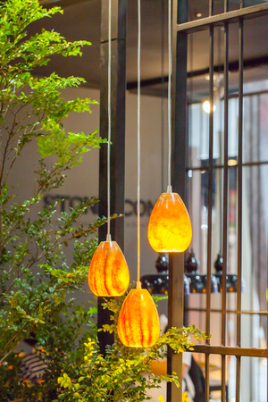 Beautiful chandelier. luxury expensive chandelier hanging under ceilingの写真素材