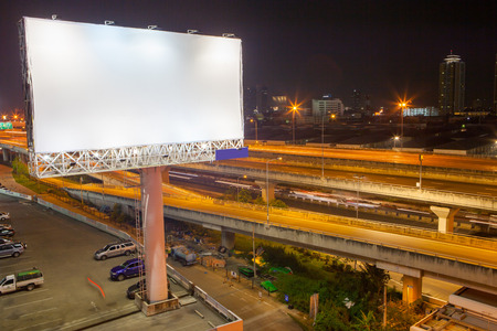 billboard blank for outdoor advertising poster or blank billboard at night time for advertisement. street lightの写真素材