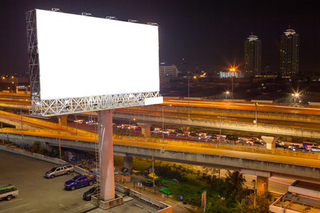 billboard blank for outdoor advertising poster or blank billboard at night time for advertisement. street lightの写真素材