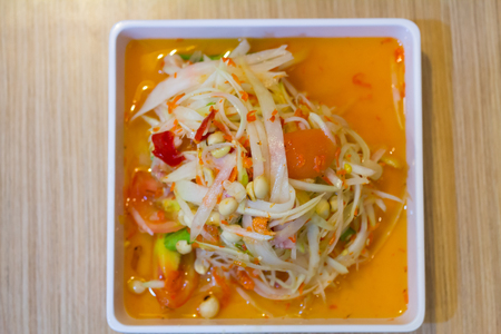 Famous Thai food, papaya salad or what we called "Somtum" in Thaiの写真素材