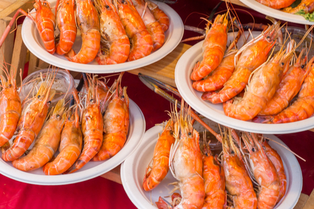 Grilled Shrimp and burn with seafood sauces , Thai foodの写真素材