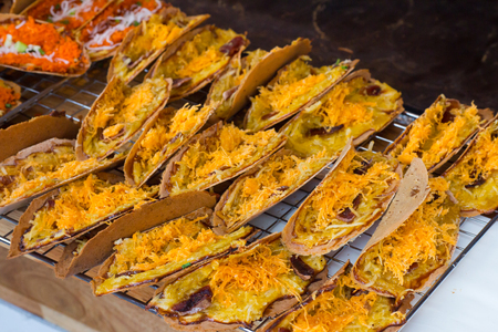 Thai style stuffed crispy stuffed with sweet coconut and Thai sweet golden threads.の写真素材