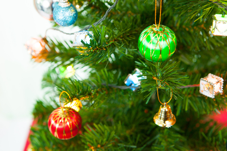 Beautiful decorated fireplace and Christmas treeの写真素材