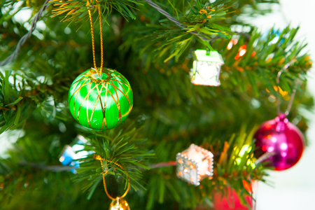 Beautiful decorated fireplace and Christmas treeの写真素材
