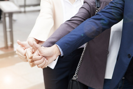 Business people team show thump up together for agreement sign, success business concept