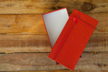 Gift boxes on wooden background with copy spaceの写真素材