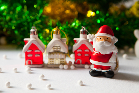 Christmas props decorations on christmas snow field background with copy space.Merry Christmas and happy new year concept.の写真素材