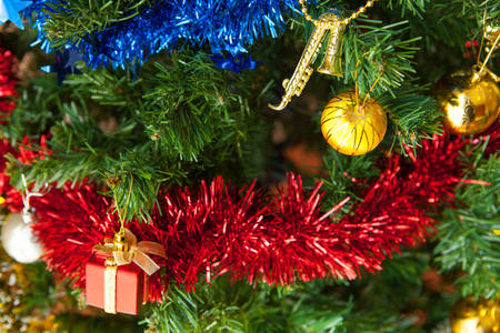 Beautiful decorated fireplace and Christmas treeの写真素材