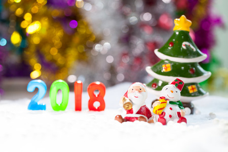 Christmas props decorations on christmas snow field background with copy space.Merry Christmas and happy new year concept.の写真素材