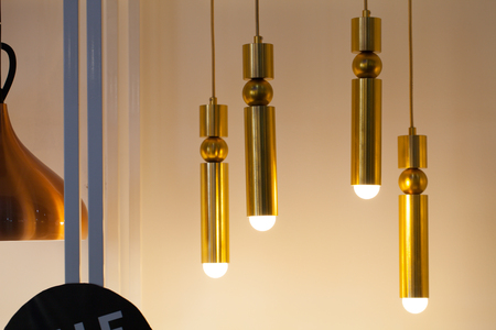 Beautiful chandelier. luxury expensive chandelier hanging under ceilingの写真素材