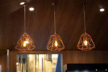 Beautiful chandelier. luxury expensive chandelier hanging under ceilingの写真素材