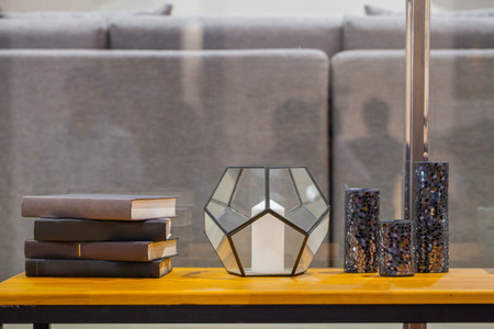 Modern style lamps lantern decorated in a modern style on tableの写真素材