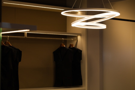 Beautiful chandelier. luxury expensive chandelier hanging under ceilingの写真素材