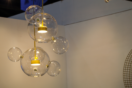 Beautiful chandelier. luxury expensive chandelier hanging under ceilingの写真素材