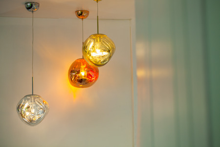 Beautiful chandelier. luxury expensive chandelier hanging under ceilingの写真素材