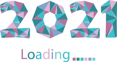 2021 numbers of the new year coming in low poly triangle style. Soft pastel blue, pink, turquoise...