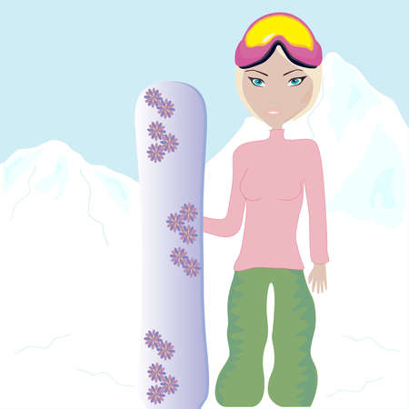 Cute teenage girl with snowboardのイラスト素材