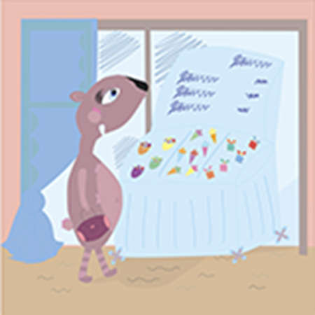 illustration of Squirrel goes shopping  Amazing squirrel stopped at the shop window のイラスト素材