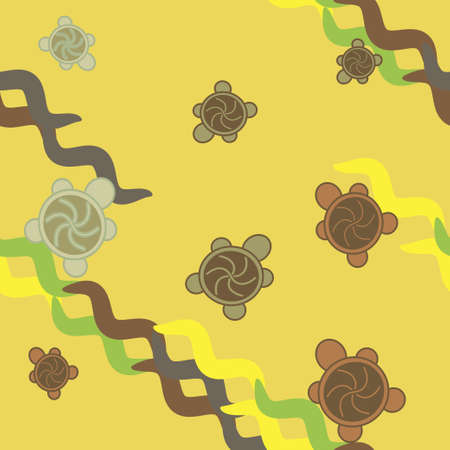 Turtles seamless pattern - green and yellowのイラスト素材