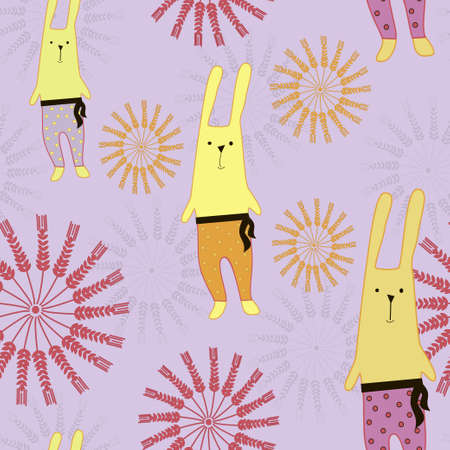 seamless pattern rabbit and floralのイラスト素材