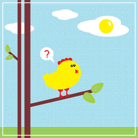 Chicken and fried eggs in the sky. (Easter stories) Vector illustration.のイラスト素材